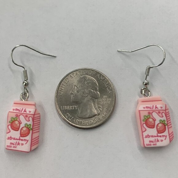 Strawberry Milk Earring, Milk Earring, Drink Earring, Funny Food Earring, Gift - Picture 4 of 4